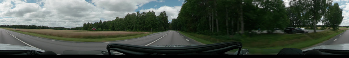 Countryside to Uppsala — a still from a 360° driving plate filmed from a car